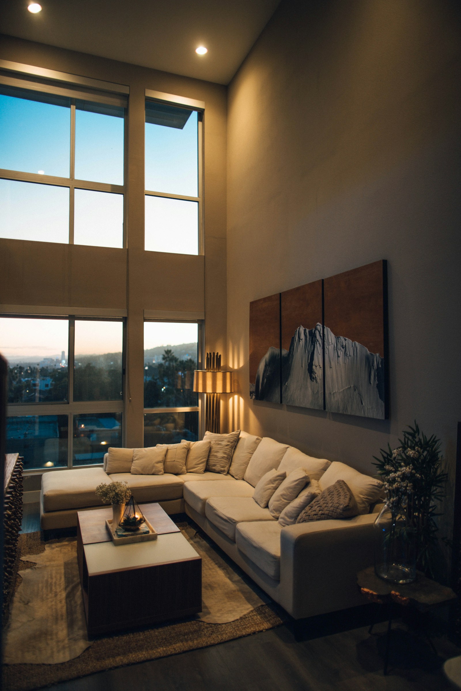 Double-height condo living room